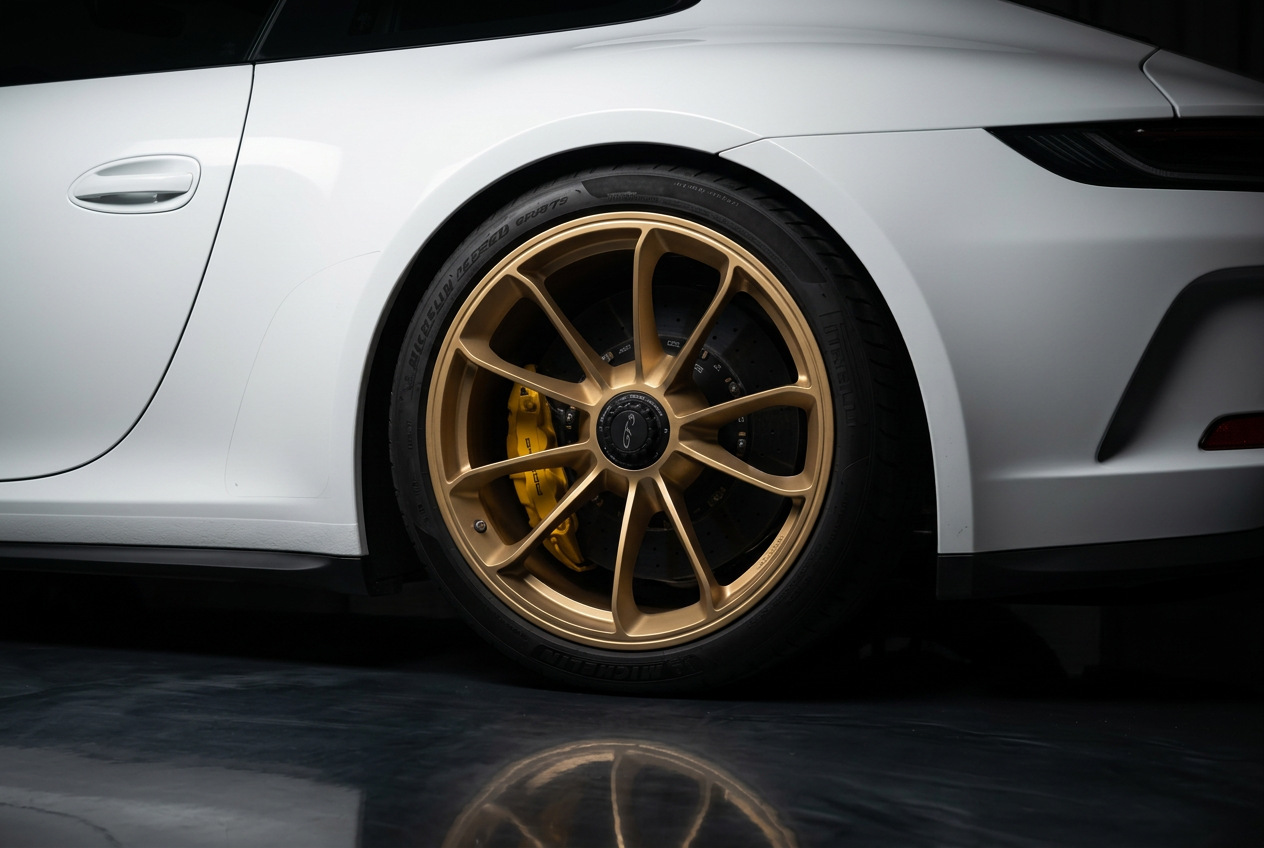 Porsche 911 GT3 rear view at dusk